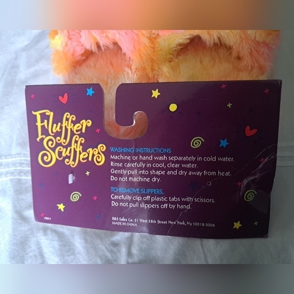 Fluffer Scuffers FURRY KITTY CAT tie dye colors fun animal slippers grip M 7-8 - Picture 8 of 12